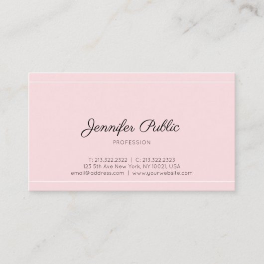 Elegant roze moderne, professionele Script Plain L Visitekaartje (Voorkant)