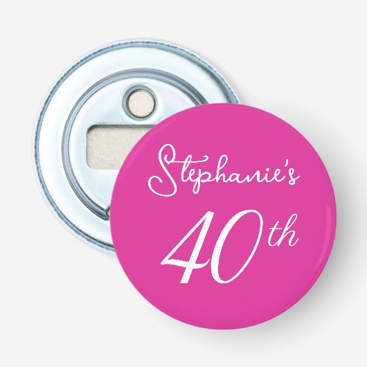 Elegant Roze Monogram 40e Verjaardagsfeestje Button Flesopener (Voorkant)