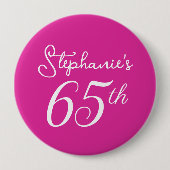 Elegant Roze Monogram 65e Verjaardagsfeestje Ronde Button 4,0 Cm (Voorkant)