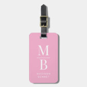 Elegant Roze Monogram Bagagelabel (Voorkant verticaal)