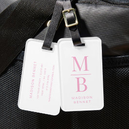 Elegant Roze Monogram Bagagelabel
