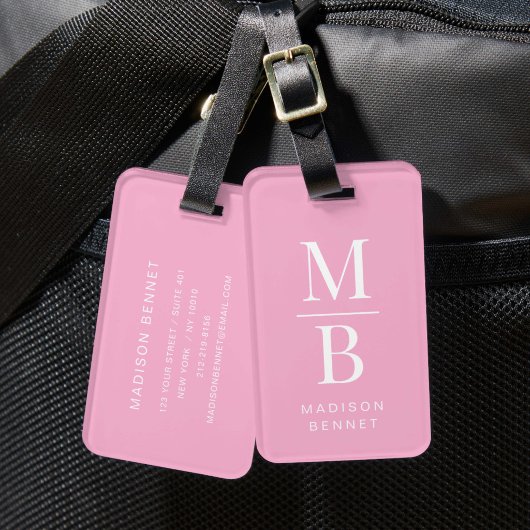 Elegant Roze Monogram Bagagelabel