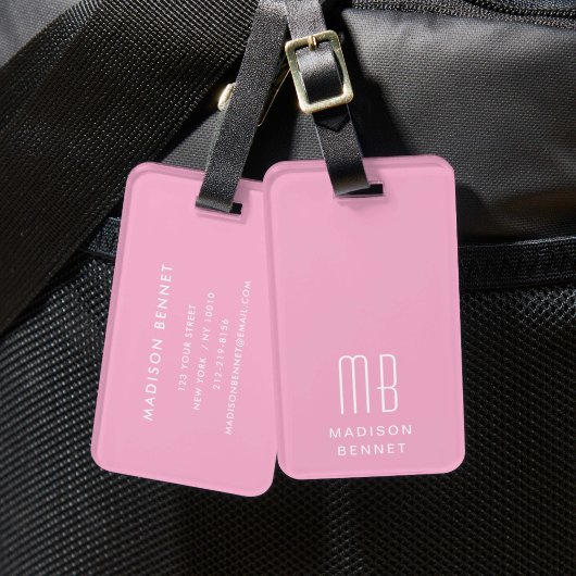 Elegant Roze Monogram Bagagelabel