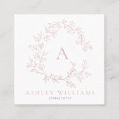 Elegant Roze Monogram Bloemkam Professioneel Vierkante Visitekaartje (Voorkant)