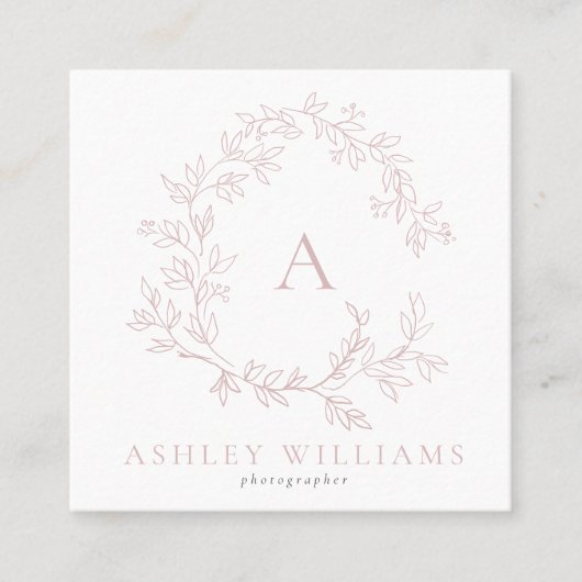 Elegant Roze Monogram Bloemkam Professioneel Vierkante Visitekaartje (Voorkant)