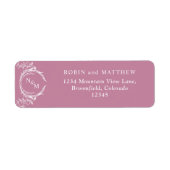 Elegant Roze Monogram Bruiloft Retouradres Etiket (Voorkant)