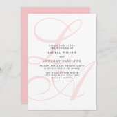 Elegant Roze Monogram Bruiloft Uitnodiging (Voorkant / Achterkant)