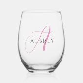 Elegant Roze Monogram Drinkware Set Wijnglas Zonder Voet (Voorkant)