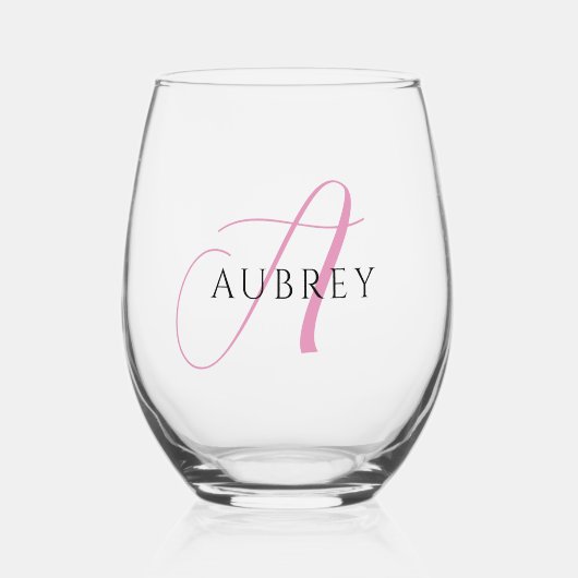 Elegant Roze Monogram Drinkware Set Wijnglas Zonder Voet (Voorkant)