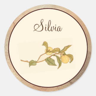 Elegant  Roze Monogram en Geel Sinaasappel Ronde Sticker