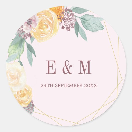 Elegant Roze Monogram Floral Chic Ronde Sticker (Voorkant)