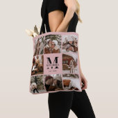 Elegant Roze Monogram & Fotocollage gepersonalisee Tote Bag (Dichtbij)