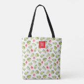 Elegant Roze Monogram Groen Palmblad Tote Bag (Achterkant)