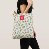 Elegant Roze Monogram Groen Palmblad Tote Bag (Dichtbij)