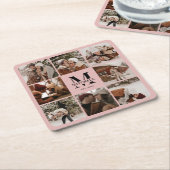 Elegant Roze Monogram Initiaal Familienaam Foto Kartonnen Onderzetters (Schuin)