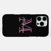 Elegant roze monogram iPhone hoesje (Achterkant horizontaal)