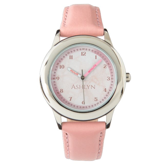 Elegant roze monogram Kinder leren Horloge (Voorkant)