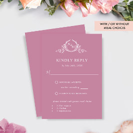 Elegant roze monogram met/zonder maaltijden RSVP