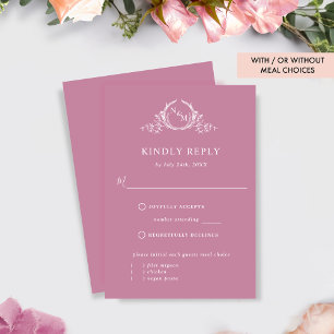 Elegant roze monogram met/zonder maaltijden RSVP Kaartje