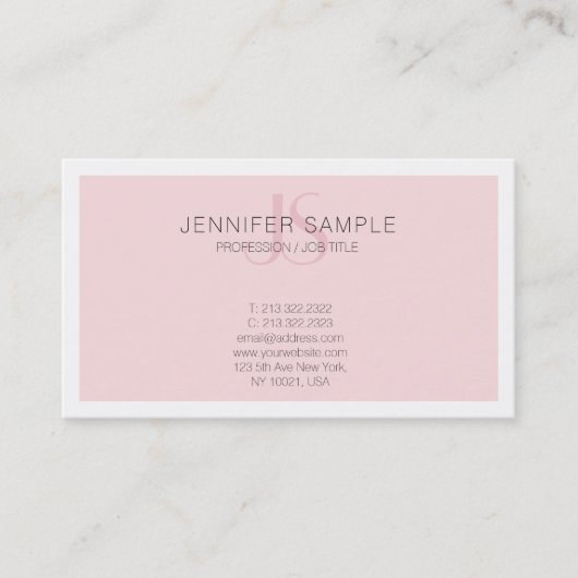 Elegant roze monogram modern Eenvoudig design rend Visitekaartje (Voorkant)