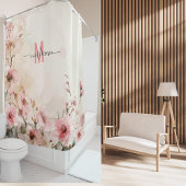 Elegant Roze Monogram Moderne Script Trouwdag Cust Douchegordijn