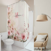 Elegant Roze Monogram Moderne Script Trouwdag Cust Douchegordijn