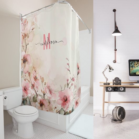 Elegant Roze Monogram Moderne Script Trouwdag Maat Douchegordijn