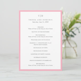 Elegant Roze Monogram Moderne Trouwdag Programmakaart