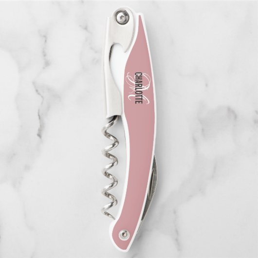 Elegant  roze monogram naam Corkschroef Kurkentrekker (Voorkant)