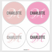 Elegant roze monogram naam rond sticker (Vel)