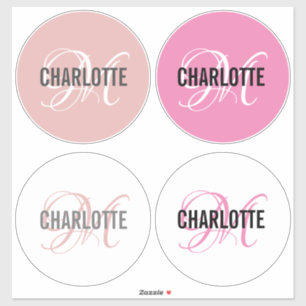 Elegant roze monogram naam rond sticker