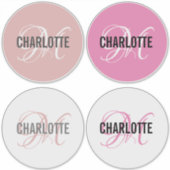 Elegant roze monogram naam rond sticker (Voorkant)