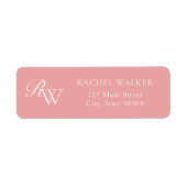 Elegant roze monogram retouradres etiket (Voorkant)