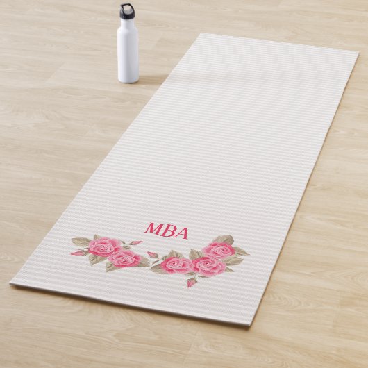Elegant roze monogram Rozen gestreept patroon Yogamat (In situ)