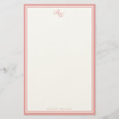 Elegant Roze Monogram Twee Rand Briefpapier (Voorkant)