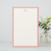 Elegant Roze Monogram Twee Rand Briefpapier (Staand voorkant)