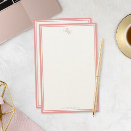 Elegant Roze Monogram Twee Rand Briefpapier
