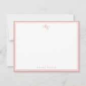 Elegant Roze Monogram Twee Rand Notitiekaartje (Voorkant)