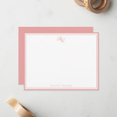 Elegant Roze Monogram Twee Rand Notitiekaartje (Voorkant / Achterkant in situ)