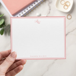 Elegant Roze Monogram Twee Rand Notitiekaartje