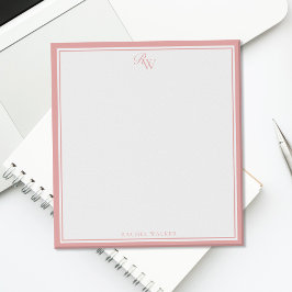 Elegant roze monogram twee randen notitieblok