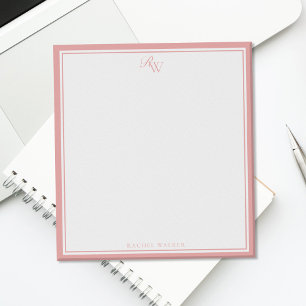 Elegant roze monogram twee randen notitieblok