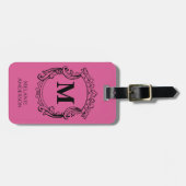Elegant roze monogram wapen  bagagelabel (Voorkant horizontaal)