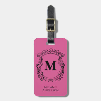 Elegant roze monogram wapen  bagagelabel