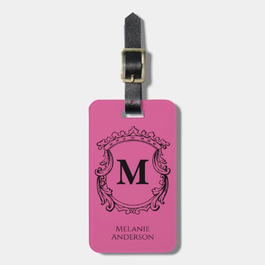 Elegant roze monogram wapen  bagagelabel (Voorkant verticaal)