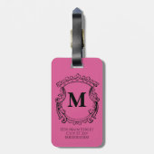 Elegant roze monogram wapen  bagagelabel (Achterkant verticaal)