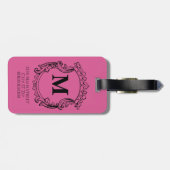 Elegant roze monogram wapen  bagagelabel (Achterkant horizontaal)