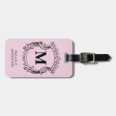 Elegant Roze Monogram Wapenschild  Bagagelabel (Voorkant horizontaal)
