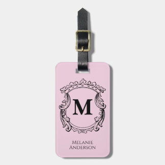 Elegant Roze Monogram Wapenschild  Bagagelabel