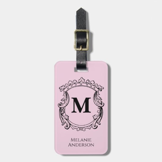 Elegant Roze Monogram Wapenschild  Bagagelabel (Voorkant verticaal)